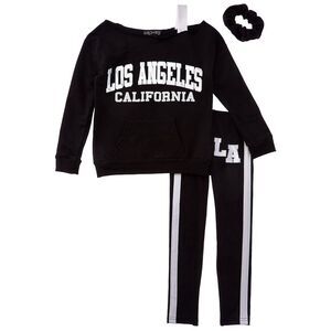 Freestyle Girls  La Girl 2Pc Fleece Legging Set, Black
